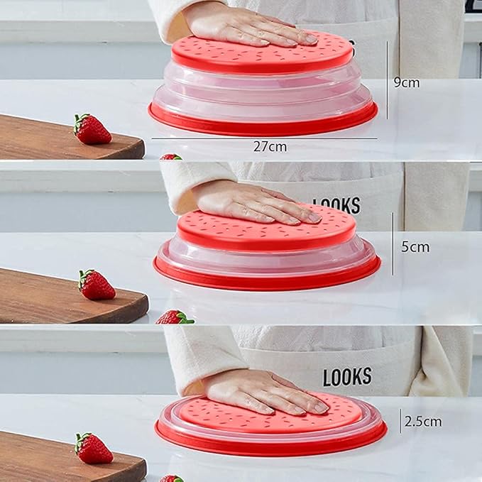 Collapsible Microwave Cover for Food Microwave Splatter Cover Fruit Drainer BPA-Free Dishwasher Safe 10.5 inch (GREY&RED - Image 5