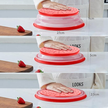 Collapsible Microwave Cover for Food Microwave Splatter Cover Fruit Drainer BPA-Free Dishwasher Safe 10.5 inch (GREY&RED - Image 5