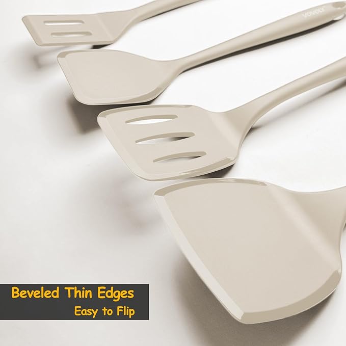 Silicone Spatula Set, 600°F Heat Resistant Silicone Spatula Turner Flipper for Cooking, Non Stick and Non Scratch Kitchen Utensils for Eggs & Pancakes, 4 Pack,Khaki - Image 3