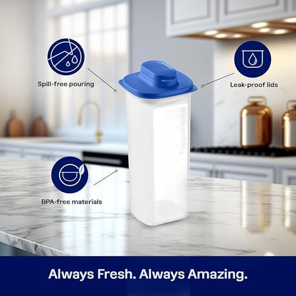 Tupperware Slim Line 2-Pitcher Set in Blue, Dishwasher Safe and BPA Free (2L / 8.4 Cups, Set of 2)