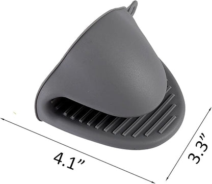 2 Pairs Mini Oven Gloves Silicone Heat Resistant Cooking Pinch Mitts Potholder for Kitchen Cooking & Baking (Black and Grey)