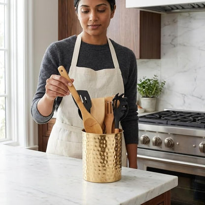 Monarch Abode Kitchen Utensil Holder – Hand Hammered Metal Brushed Gold Utensil Holder, Decorative Utensil Crock for Kitchen Counter, Cooking Tool and Spatula Holder for Countertop, Caddy Organizer - Image 5