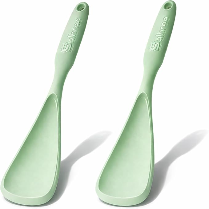 Silicone Spoon Spatula for Cooking - Multifunction Scoop Spatula Spoonula - Heat Resistant Cooking Spoon for Nonstick Cookware - Large Silicone Kitchen Spoon - Seamless Design (Mint,2pcs) by salbree