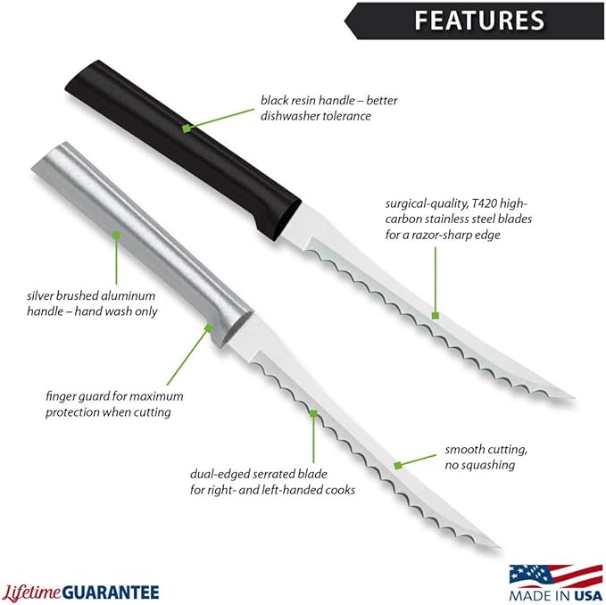 Rada Cutlery Tomato Slicer Knife (W226), 5" Stainless Steel Serrated Blade, Black Handle