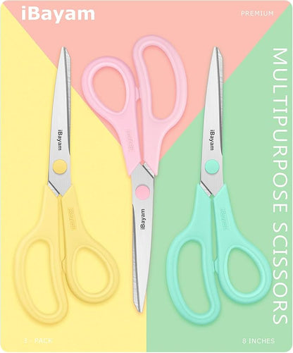 Scissors, iBayam 8" All Purpose Scissors Bulk 3-Pack, Ultra Sharp 2.5mm Thick Blade Shears Comfort-Grip for Office Desk Accessories Sewing Fabric Home Craft School Supplies, Right/Left Handed - Image 8