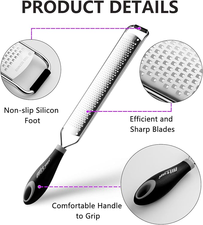 ALLTOP Lemon Zester, Hand-held Stainless Steel Food Grater,Pro Kitchen Tool for Cheese Parmesan Vegetable Ginger Garlic Nutmeg Citrus Lime Orange Chocolate Fruit - Fine Shredder - Image 7