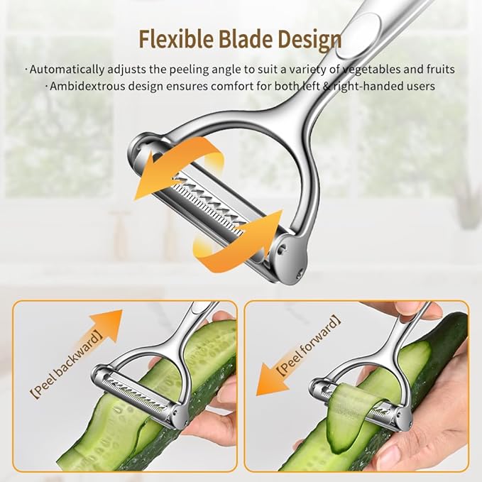 Julienne Peeler Vegetable Peeler with Clean Brush, Julienne Peeler for Kitchen, Potato Apple Vegetable Peelers for Kitchen, 2 in 1 Blade Spin Design With Julienne Function, 1 Pack