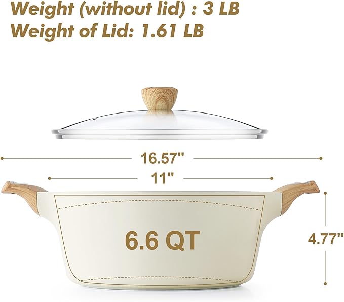 SENSARTE Ceramic Nonstick Stock Pot with Lid, 2.6/4.5/6.6/8.5 QT Soup Pot Casserole Pot, Non-toxic Healthy Pasta Pot, Large Cooking Pot Stew Pot, Induction Compatible, PFOA PFAS PTFE Free, White - Image 6