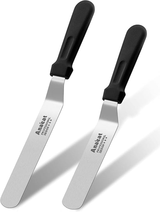 Anaeat Icing Spatulas, Set of 2 Professional Cake Angled Offset Spatula with 6", 8" Stainless Steel Blades - Thickened Frosting Knife with Durable Plastic Handle for Cake Decorating Pastry & Baking by Anaeat