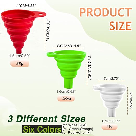Kitchen Funnel Set of 6,Large Medium and Small,2025 Upgrade Silicone Kitchen Gadgets Accessories Food Grade Collapsible Funnels for Kitchen Use Filling Bottles Liquid Powder Transfer - Image 2