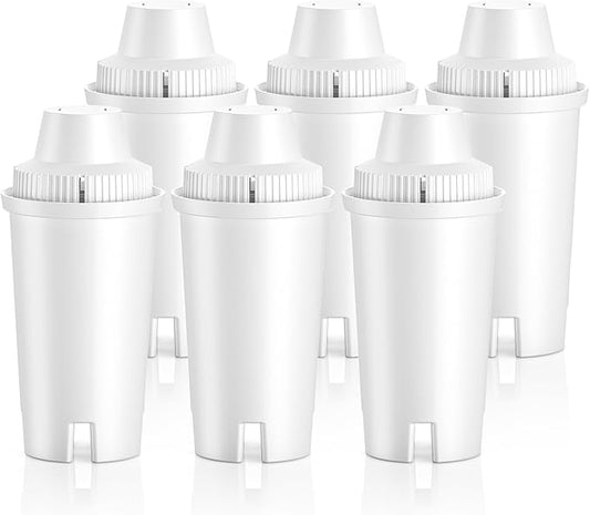 6 Pack Replacement for Brita® Water Filter Pitchers and Dispensers, Classic OB03, Mavea® 107007 35557, Metro, Everyday, UltraMax, BPA-Free & NSF Certified, 1 Year Filter Supply