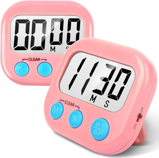 2 Pack Kitchen Timers Loud Ring Digital Timers for Cooking Magnetic Pink by AOUCE