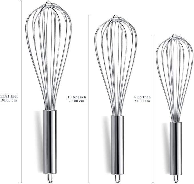 Berglander Whisk Set Pack of 3, Stainless Steel Whisks for Cooking 8",10",12", Wire Ballon Wisk (Silver) - Image 2