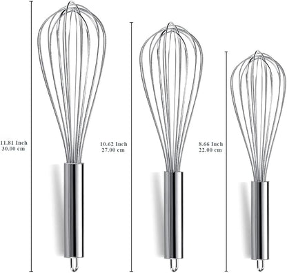 Berglander Whisk Set Pack of 3, Stainless Steel Whisks for Cooking 8",10",12", Wire Ballon Wisk (Silver) - Image 2