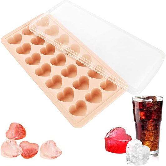 Heart-Shaped Ice Cube Trays With Lid- 21 Holes Silicone Fun Shape Ice Cube Tray, BPA Free and Dishwasher Safe, Mini Cute Shape Ice Cube Mold, Easy to Remove With Lid