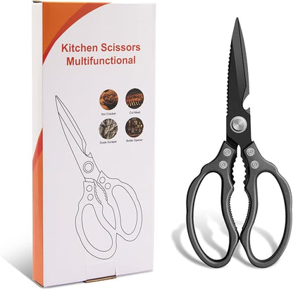 CGBE Kitchen Scissors, Multi-Purpose Kitchen Shears, Heavy Duty Dishwasher Safe Food Scissors for Chicken, Poultry, Fish, Meat & Herbs with Non-Slip Grips - ALL Black - Image 8
