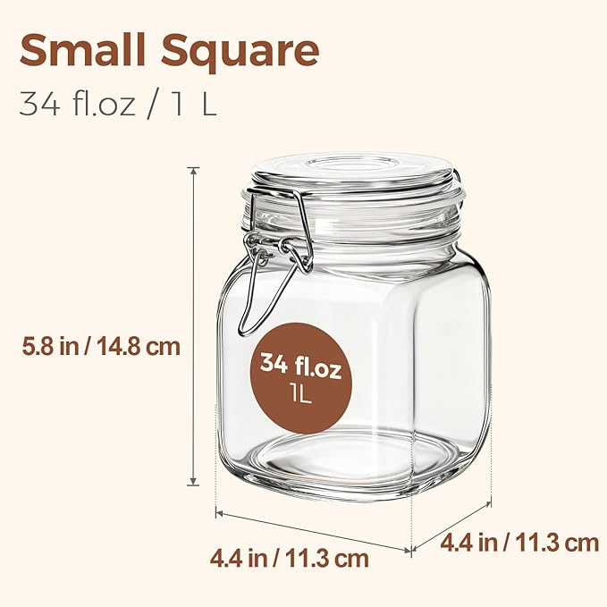 ComSaf 3-Pack Square Glass Coffee Canisters for 1lb Bean Bags, 34oz Airtight Jars with Clamp Lids for Tea, Sugar & Flour, Space-Saving Pantry Organization for Small Apartments & Coffee Station - Image 4