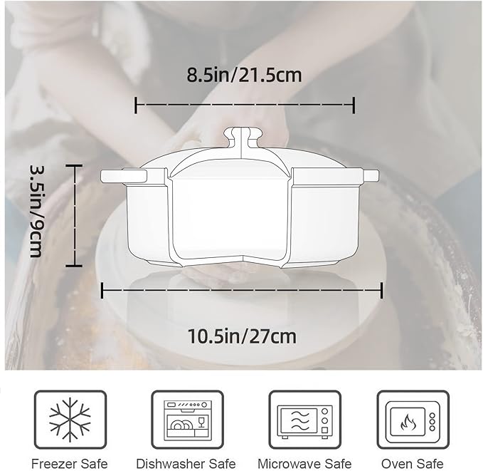 FUN ELEMENTS Casserole Dish, 2 Quart Lace Emboss Dish with Lid, Oven to Table Ceramic Round Serving Handles for Dinner and Party, Thanksgiving Christmas Gifts(Bright White) - Image 6