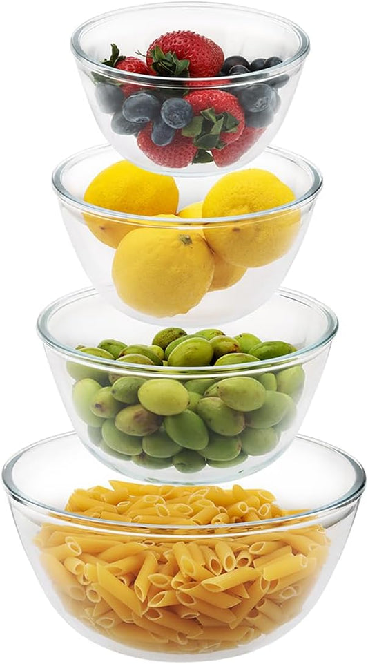 Cuiselect 4pc Glass Mixing Bowls Sets (2.80QT, 1.64QT, 1.16QT, 0.85QT), Nesting Mixing Bowls for Cooking Prep, Baking, Storage, Large Salad Bowls Sets-Dishwasher Microwave Freezer Safe by Cuiselect