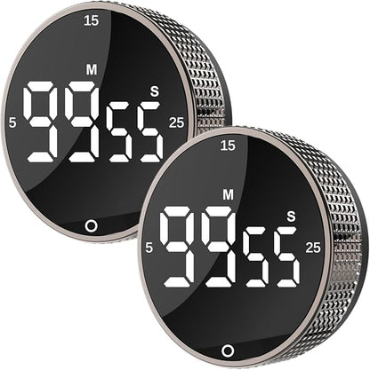 Upgrade Digital Kitchen Timer - Magnetic Countdown Countup Visual Pomodoro Timer with Large LED Display, 3-Preset Times (5, 15, 25), 3 Volume Levels, Ideal for Cooking, Baking and Fitness (2, Tarnish) by Junvil