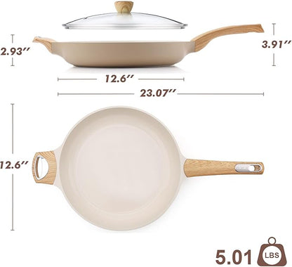 SENSARTE Ceramic Nonstick Frying Pan Skillet with Lid 12.5Inch Large Non Stick Non-toxic Healthy Kitchen Cooking Chef's Pan, Free of Intentionally Added PFOA/PFAS/PTFE, Induction Compatible - Image 9