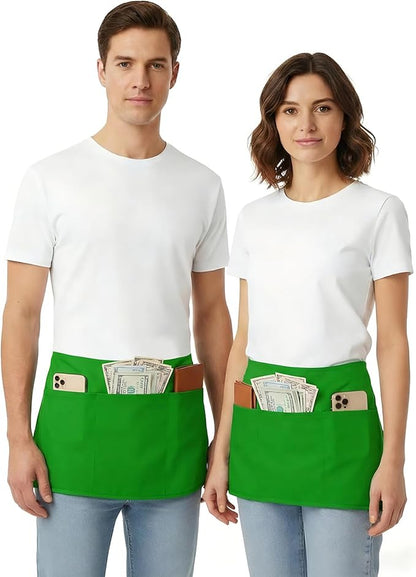 BOHARERS Waist Apron with 3 Pockets 3 Pack - Green Waitress Server Short Apron - Image 4