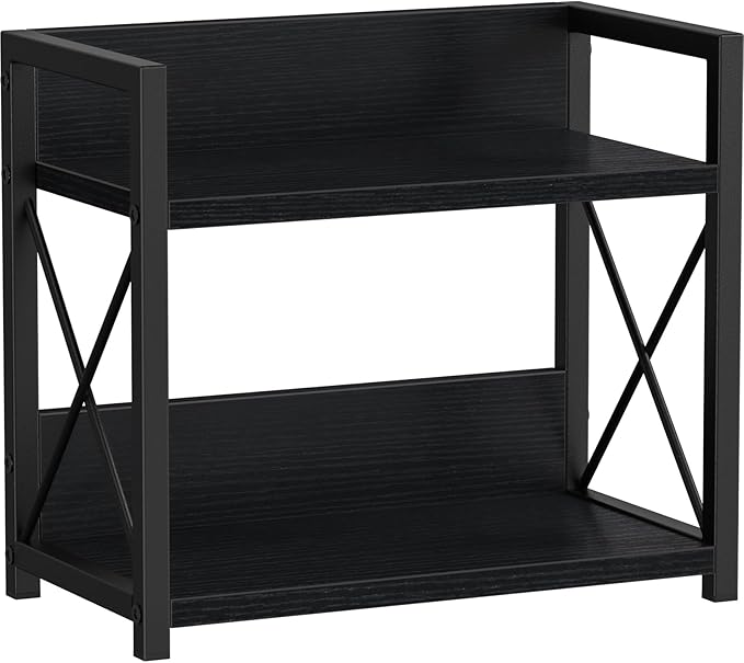 Giikin Kitchen Counter Shelf, 2 Tier Kitchen Spice Rack Organizer for Countertop, Wood Coffee Bar Organizer for Home (Black, S) by Giikin