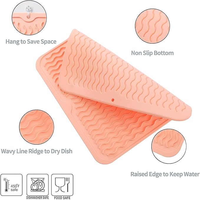 MicoYang Silicone Dish Drying Mat for Multiple Usage,Easy clean,Eco-friendly,Heat-resistant Silicone Mat for Kitchen Counter or Sink,Refrigerator or Drawer liner Pink M 12 inches x 12 inches - Image 3