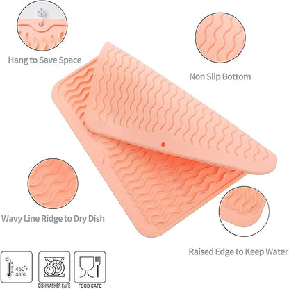 MicoYang Silicone Dish Drying Mat for Multiple Usage,Easy clean,Eco-friendly,Heat-resistant Silicone Mat for Kitchen Counter or Sink,Refrigerator or Drawer liner Pink M 12 inches x 12 inches - Image 3