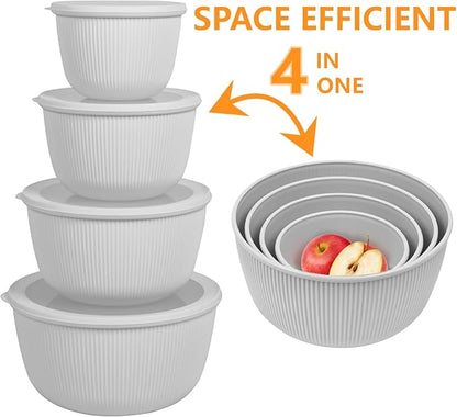 BoxedHome Nesting Plastic Mixing Bowls, BPA-Free Plastic, Microwave and Dishwasher Safe, Set of 4, 1.27/2.22/3.38/4.76quart, Grey - Image 3