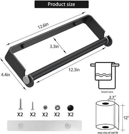 Aheucndg Paper Towel Holder for Kitchen, Wall Mount Paper Towel Holder, for Kitchen or Bathroom Self-Adhesive or Drill Mounting Paper Roll Holder Under Cabinet (Black 2Pack)