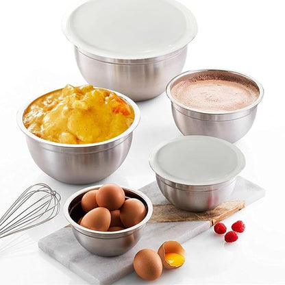 Mixing Bowls, 5Pcs Stainless Steel Mixing Bowl Set, Utensils for the Kitchen, Multifunctional, Stackable, Dishwasher Safe, 3.75L / 3.25L / 2.5L / 2L / 1.3L (With lid) - Image 7