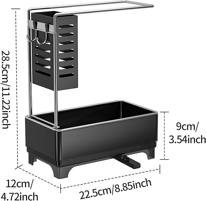 MOUKABAL Sponge Holder for Kitchen Sink, 2-Tier Sink Caddy Organizer with Drain Holes and Hooks, Holds Dishcloth, Sponge & Brushes, Kitchen Countertop Storage for New Home Essentials Black - Image 5