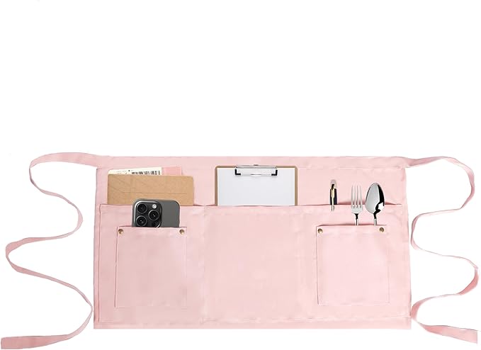 Server Apron with 5 Pockets - Rivet buckle Unisex Short/Half Waiter Waist Short Apron