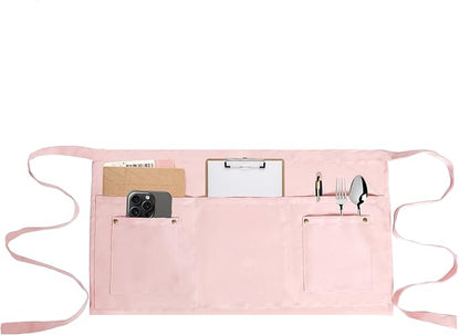 Server Apron with 5 Pockets - Rivet buckle Unisex Short/Half Waiter Waist Short Apron