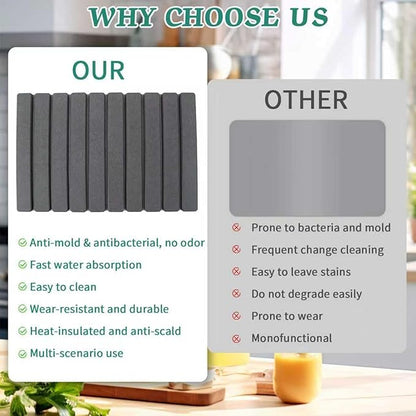 Stone Dish Drying Mat for Kitchen Counter, 24''×15'' Dishes Drying Matt Kitchen Counter, Absorbent Diatomaceous Earth Bath Quick Dry Mats for Tableware, Bottles and Cup (Dark Grey) - Image 5
