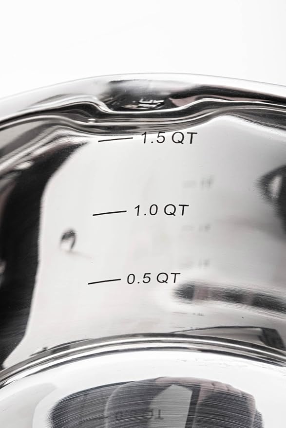 David Burke Stature Stainless Steel 1.75-Quart Sauce Pan with Strain Lid - Oven Safe - Brushed Gray