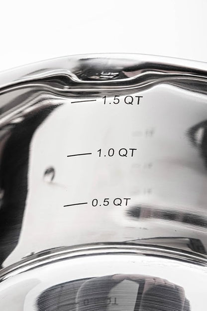 David Burke Stature Stainless Steel 1.75-Quart Sauce Pan with Strain Lid - Oven Safe - Brushed Gray