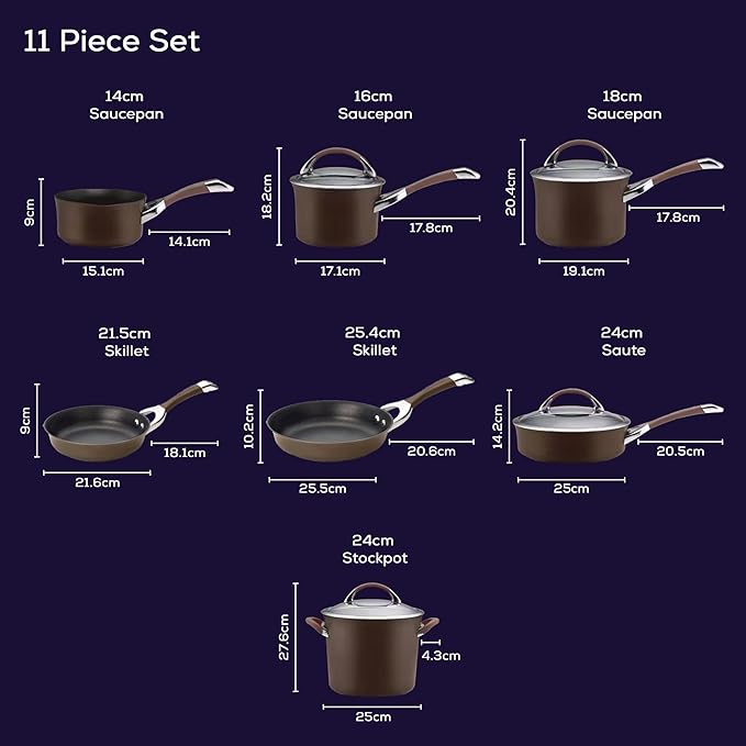 Circulon Symmetry Dishwasher Safe Hard Anodized Nonstick Cookware Pots and Pans Set, 11-Piece, Chocolate - Image 9