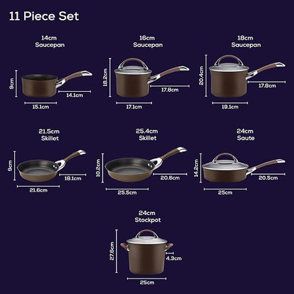 Circulon Symmetry Dishwasher Safe Hard Anodized Nonstick Cookware Pots and Pans Set, 11-Piece, Chocolate - Image 9