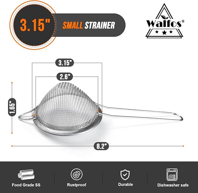 Walfos Small Fine Mesh Strainer for Cocktail & Tea, Mini Stainless Steel Sieve with Handle, 3.15 Inch Metal Strainers for Juicing, Coffee, Drinks, Tea Herbs - Image 5