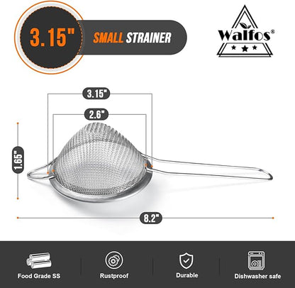 Walfos Small Fine Mesh Strainer for Cocktail & Tea, Mini Stainless Steel Sieve with Handle, 3.15 Inch Metal Strainers for Juicing, Coffee, Drinks, Tea Herbs - Image 5