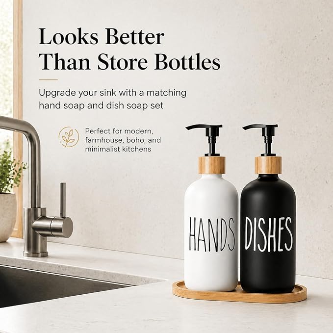 Soap Dispenser,Dish Soap Dispenser for Kitchen Sink.Glass Hand Soap Dispenser, Modern Farmhouse Decor Dish Soap Dispenser for Bathroom,Kitchen Sink Decor - Image 5