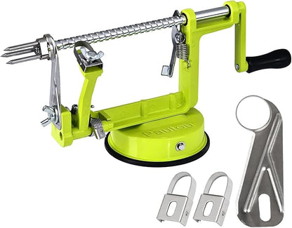 Apple Peeler, Slicer Corer Potato Peelers 3 In 1, Stainless Steel Heavy Duty with Suction Cup Base And 3 Extra Blades (Green)