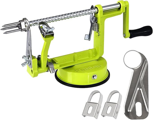Apple Peeler, Slicer Corer Potato Peelers 3 In 1, Stainless Steel Heavy Duty with Suction Cup Base And 3 Extra Blades (Green)