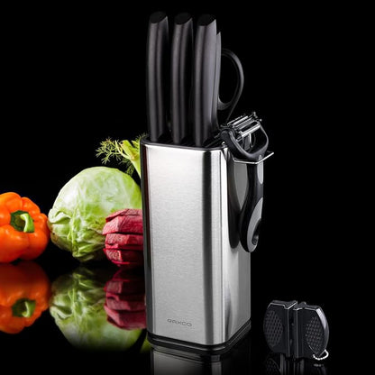 RAXCO Knife Set with Block,10-Piece Kitchen Knives Stainless Steel,Pro-sharpened for Cooking,Slicing,Mincing,Dicing,Black - Image 2