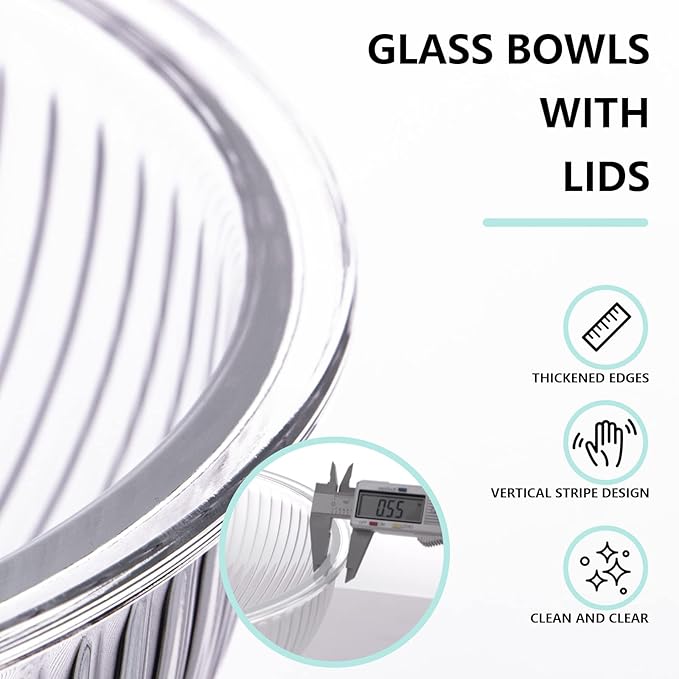 Luvan Glass Mixing Bowls with Lids Set(3.7QT, 2.1QT, 1.1QT),3PC Glass Nesting Bowl, Large Salad Bowls Sets with lids,Clear Cooking Bowl for Kitchen Prep,Food Storage,Baking,Microwave and Oven Safe - Image 4
