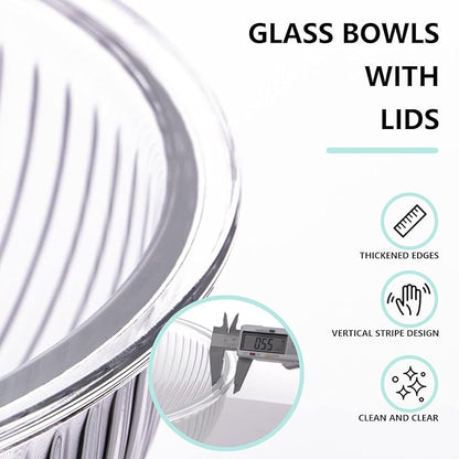 Luvan Glass Mixing Bowls with Lids Set(3.7QT, 2.1QT, 1.1QT),3PC Glass Nesting Bowl, Large Salad Bowls Sets with lids,Clear Cooking Bowl for Kitchen Prep,Food Storage,Baking,Microwave and Oven Safe - Image 4