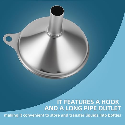 Stainless Steel Kitchen Funnel, Large, Medium and Small Three-piece Set with Cleaning Brush, Mini Metal Kitchen Funnel, for Transferring Liquids and Small Solids, Spices, Essential Oils, Fluid Foods