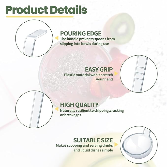 6 Pcs 1 Oz Small Ladle 7.87 Inches Mini Ladles for Serving Sauce, Soup, Dressing, Punch Bowl, Gravy, Cocktail, Fruit Juices – Clear Plastic Long Handle Ladles for Parties - Image 3
